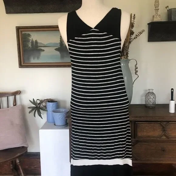 DKNY Sleeveless Striped V Neck Casual Dress Size M - Picture 5 of 7